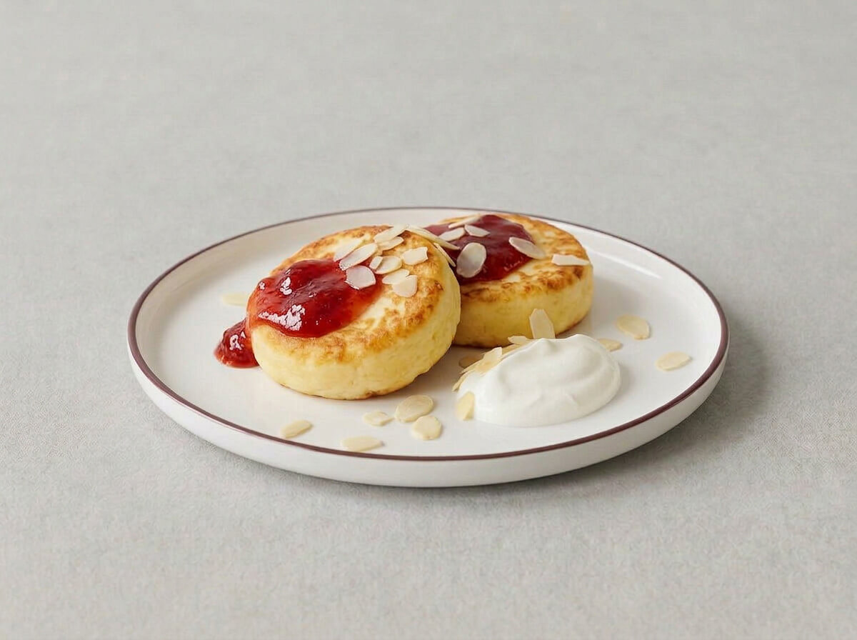 Сырники с сливочным кремом и джемом